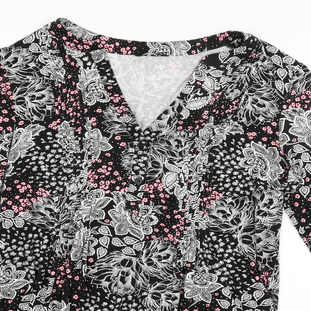 Roman Womens Black Floral  Basic T-Shirt Size 16