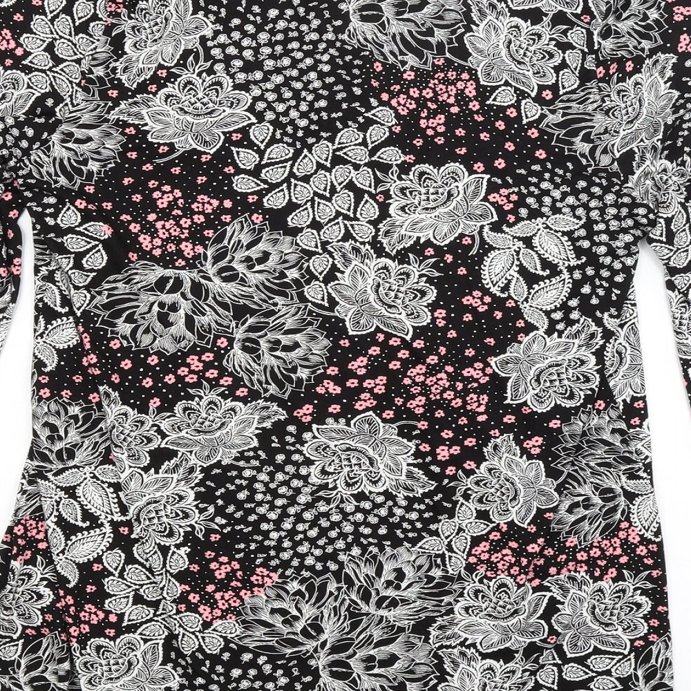 Roman Womens Black Floral  Basic T-Shirt Size 16