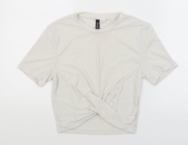 Divided Womens Ivory Cropped T-Shirt Size S