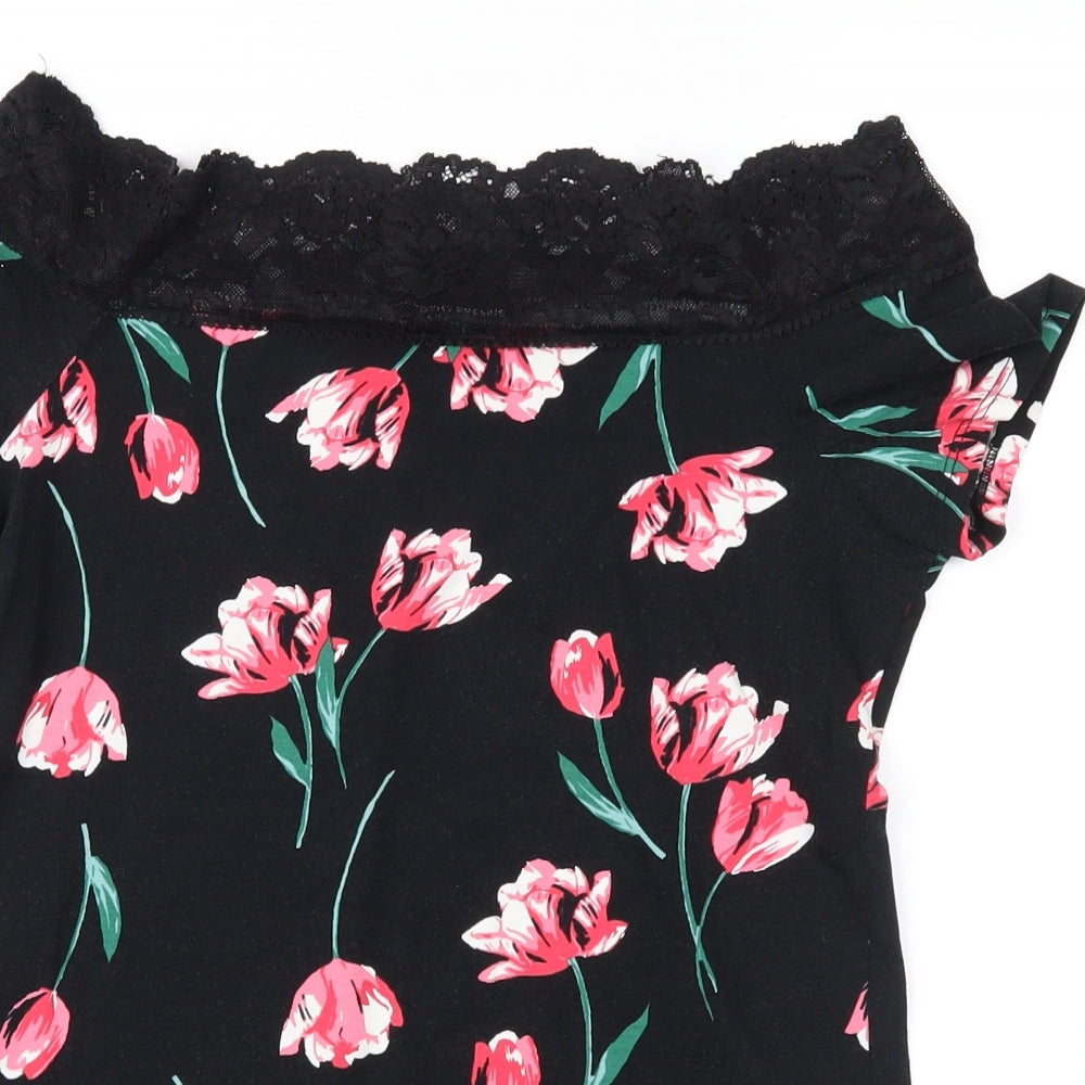 Dorothy Perkins Womens Black Floral  Basic Blouse Size 12