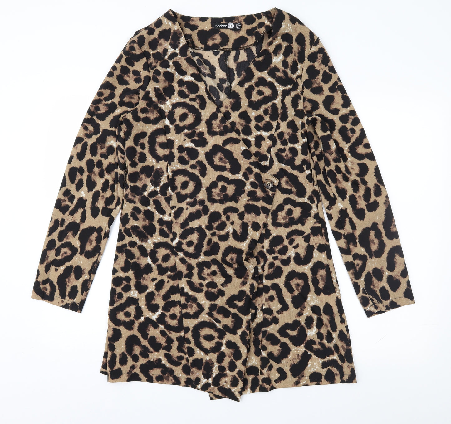 Boohoo Womens Brown Animal Print  Wrap Dress  Size 12