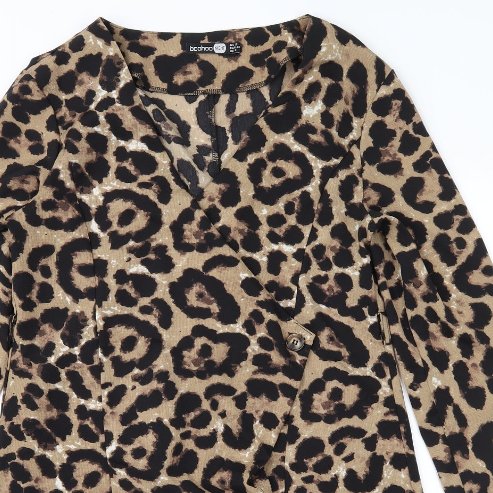 Boohoo Womens Brown Animal Print  Wrap Dress  Size 12