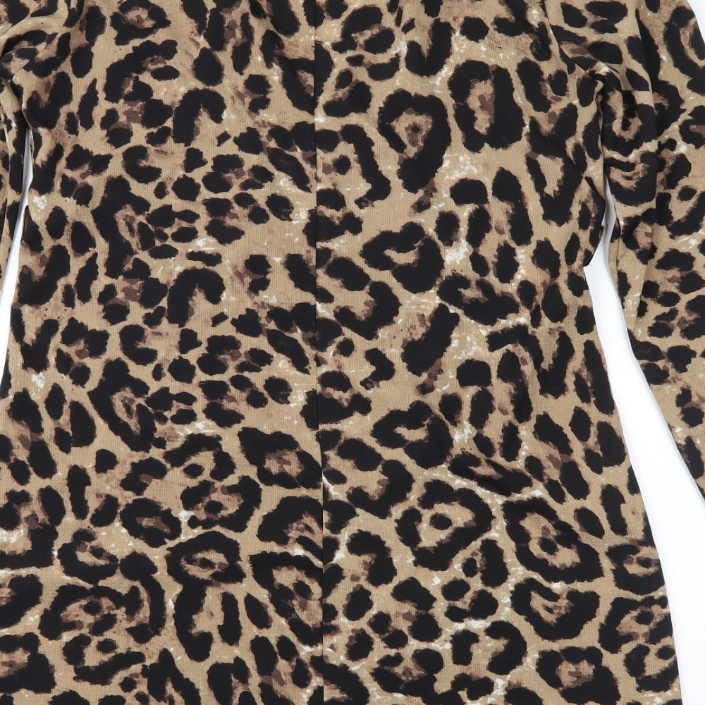 Boohoo Womens Brown Animal Print  Wrap Dress  Size 12