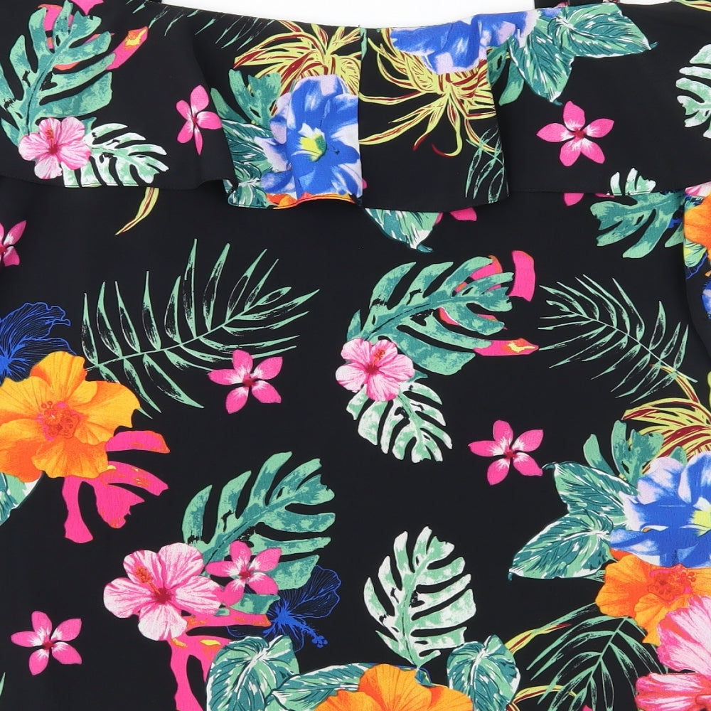 George Womens Black Floral  Basic Blouse Size 12