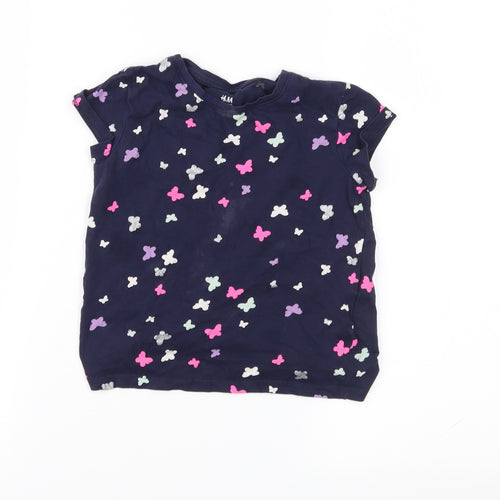 H&M Girls Blue Geometric  Basic T-Shirt Size 5-6 Years