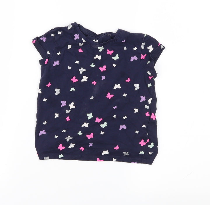 H&M Girls Blue Geometric  Basic T-Shirt Size 5-6 Years