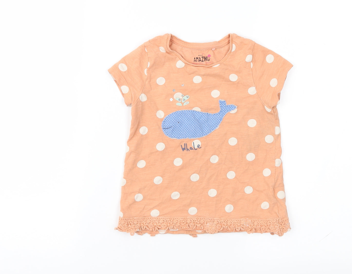 NEXT Girls Orange Polka Dot  Basic T-Shirt Size 2-3 Years