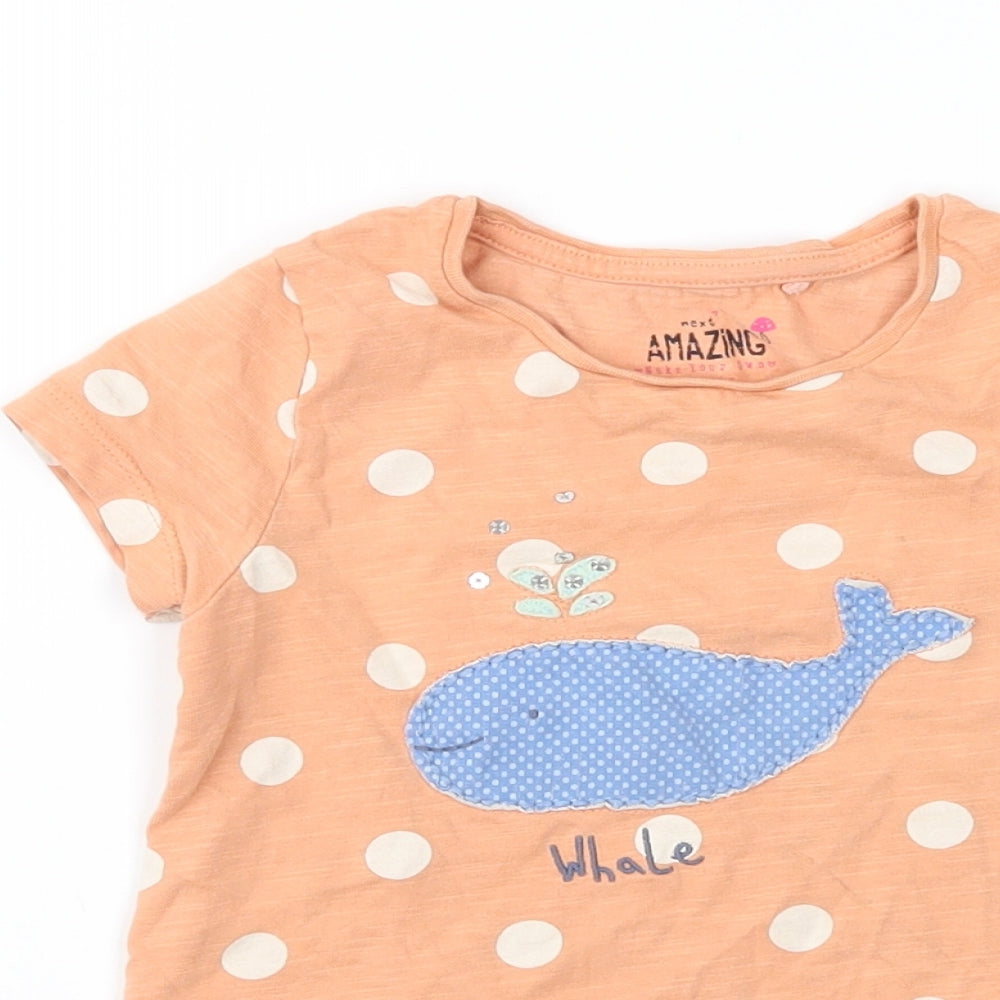 NEXT Girls Orange Polka Dot  Basic T-Shirt Size 2-3 Years