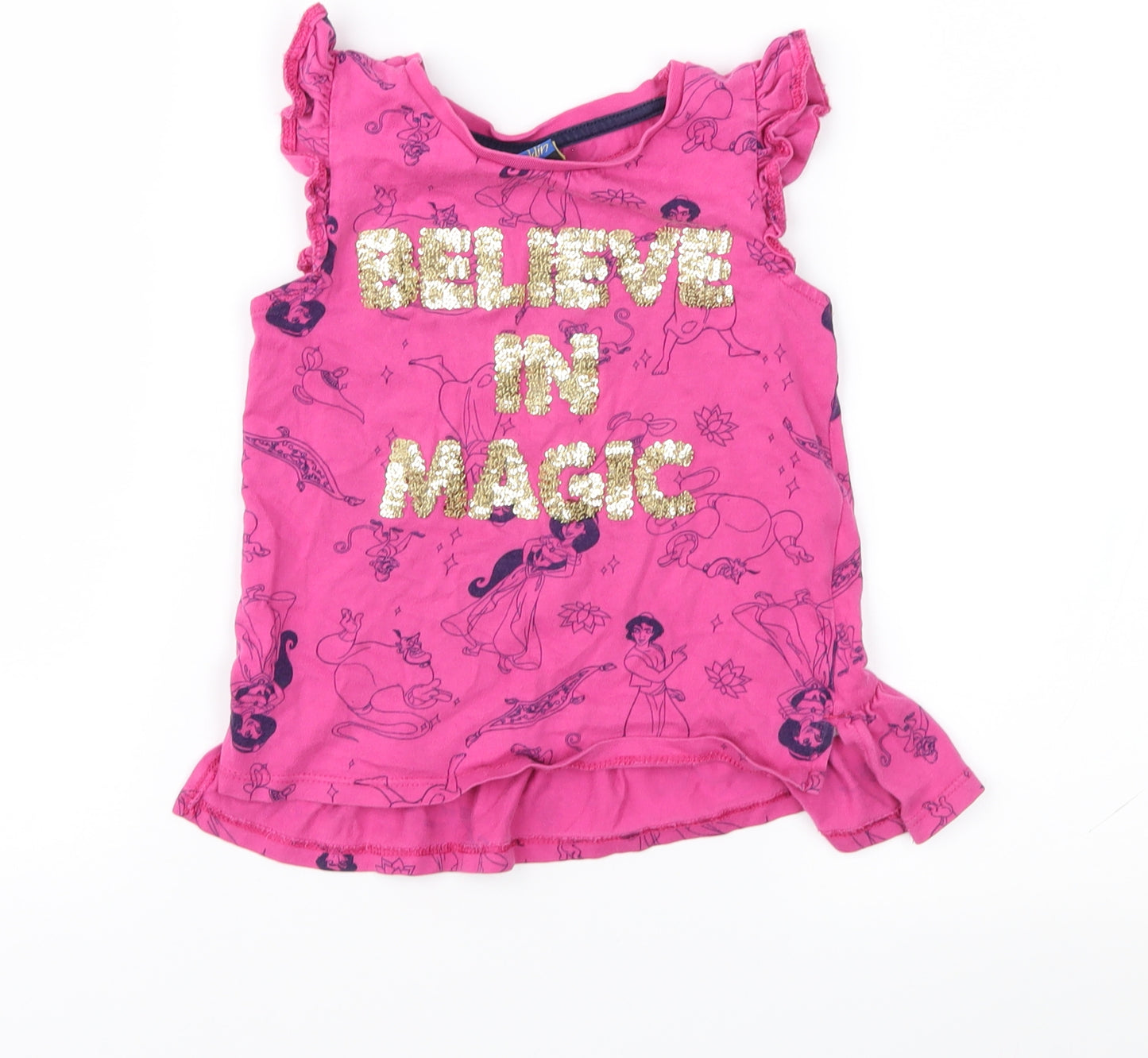 Disney Girls Pink Geometric  Basic T-Shirt Size 2-3 Years  - Aladdin Jasmine