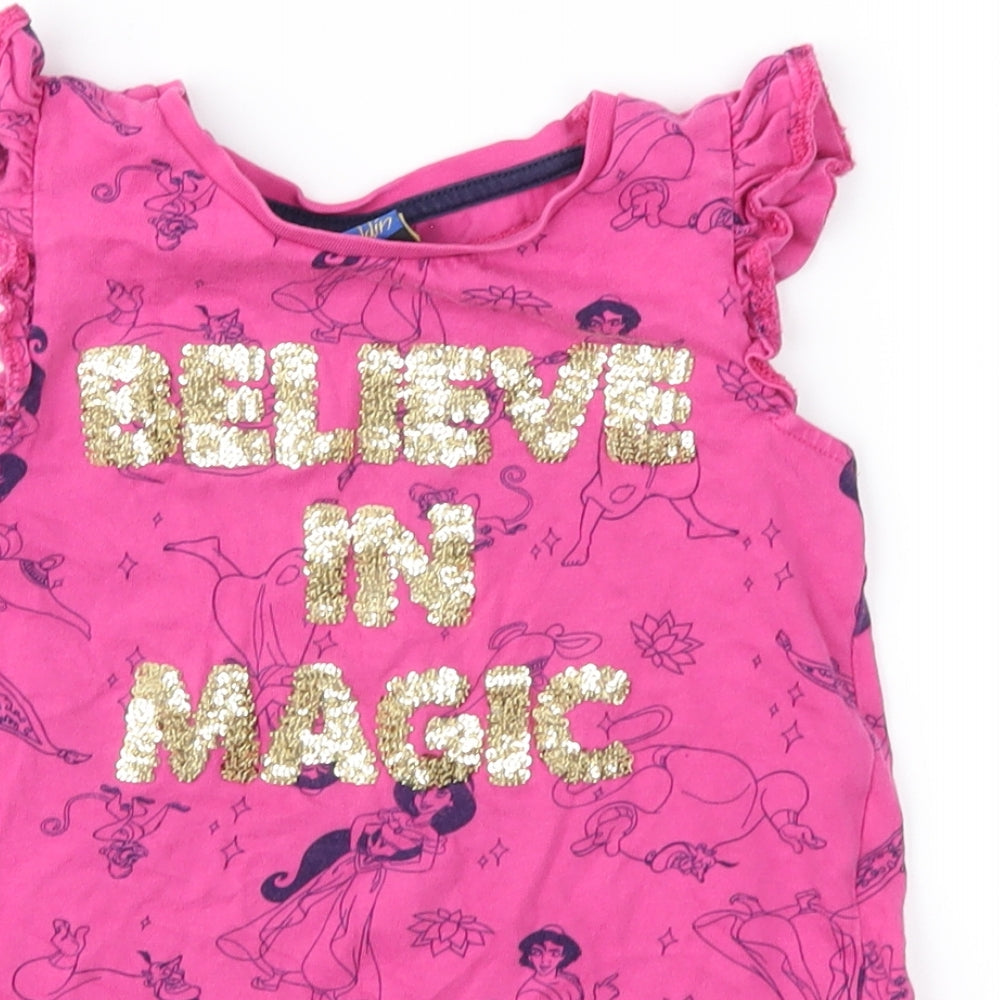 Disney Girls Pink Geometric  Basic T-Shirt Size 2-3 Years  - Aladdin Jasmine