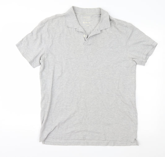 Front view of Easy men’s grey polo, size L