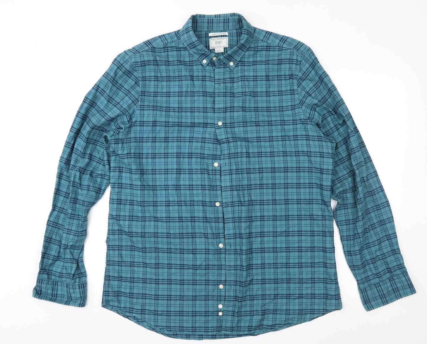 F&F Mens Blue Check   Button-Up Size L