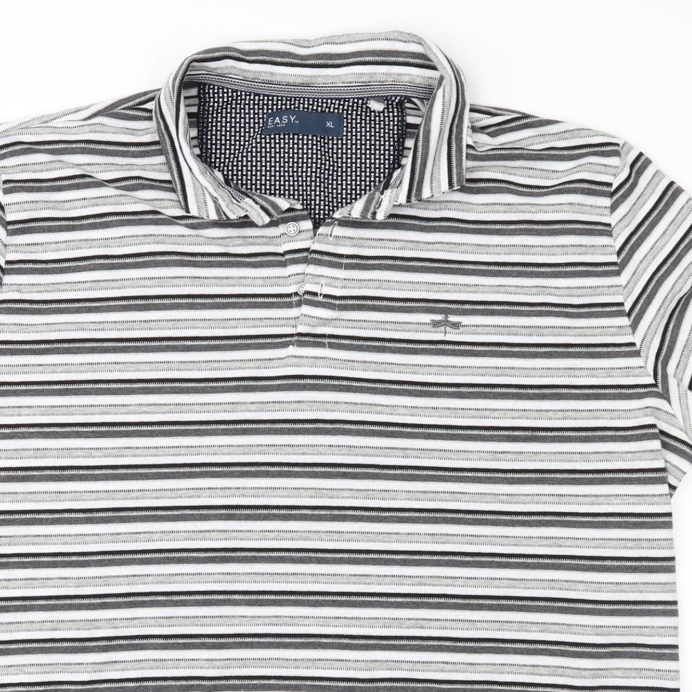Easy Mens Grey Striped   Polo Size XL