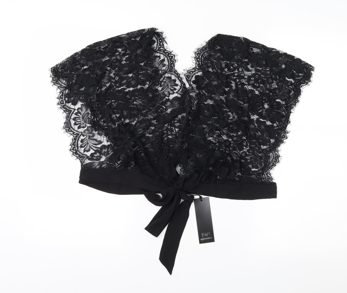 F&F Womens Black  Lace Cropped Blouse Size L