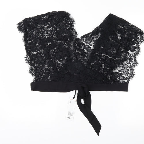 F&F Womens Black  Lace Cropped Blouse Size L