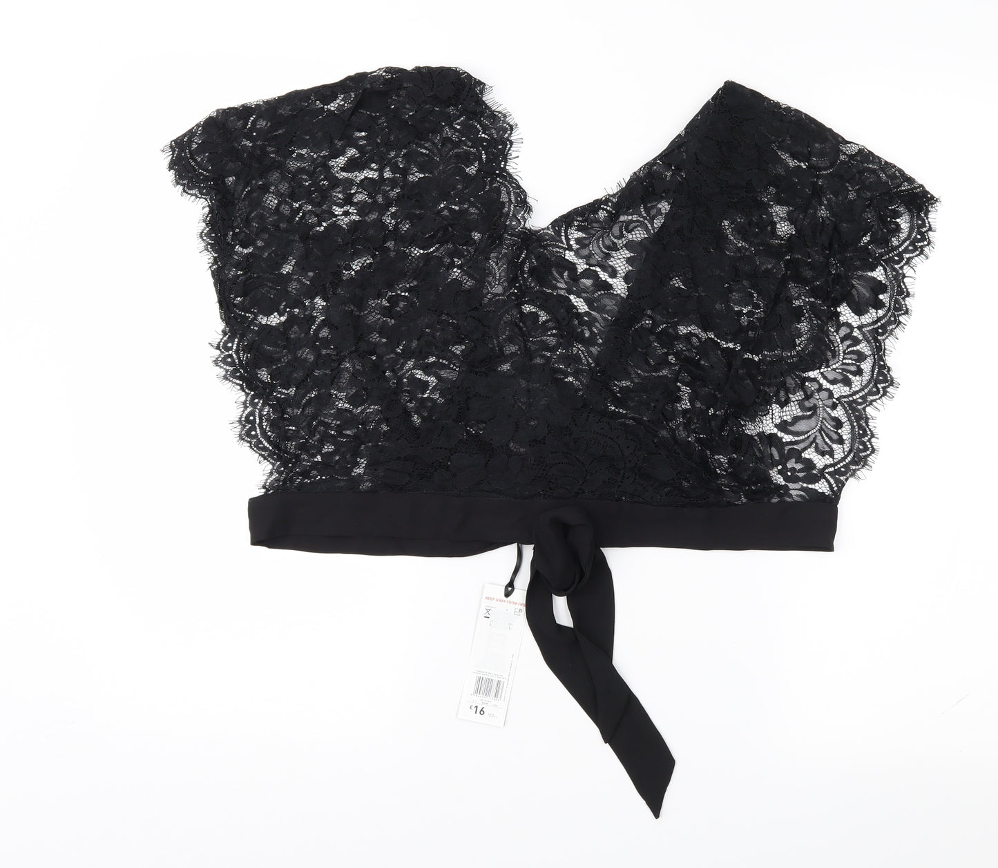 F&F Womens Black  Lace Cropped Blouse Size L