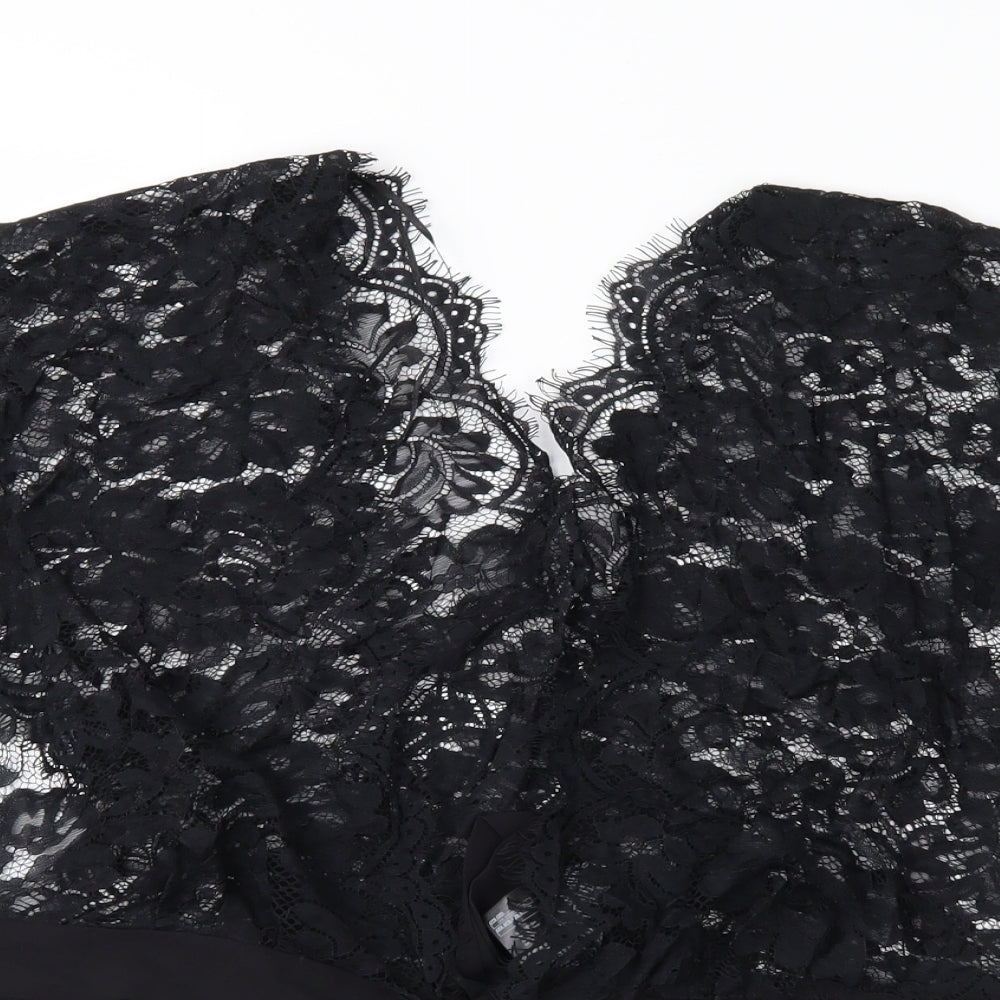 F&F Womens Black  Lace Cropped Blouse Size L