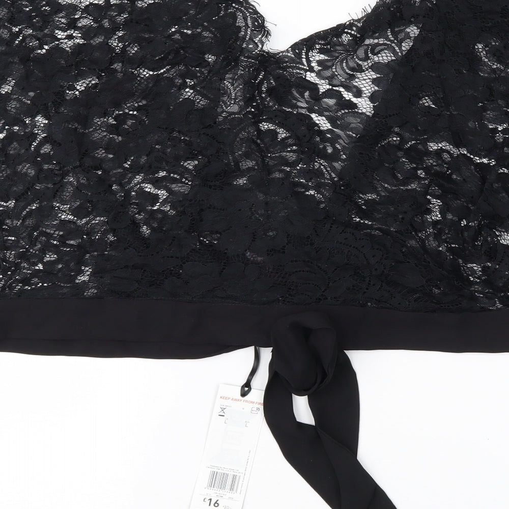 F&F Womens Black  Lace Cropped Blouse Size L