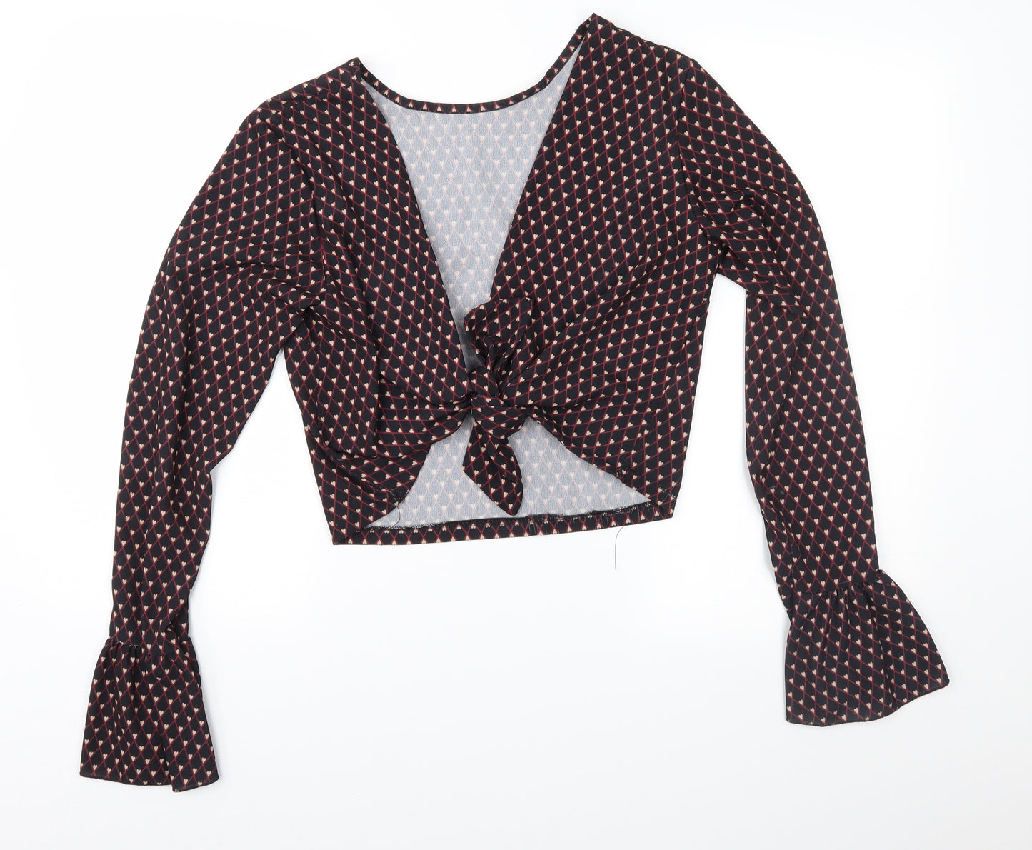 Made in Italy Womens Black Geometric  Cropped Blouse Size 10