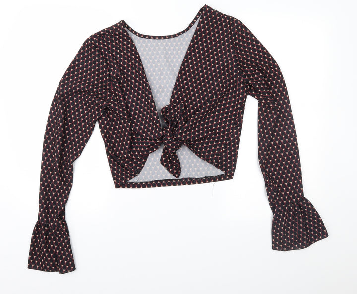 Made in Italy Womens Black Geometric  Cropped Blouse Size 10