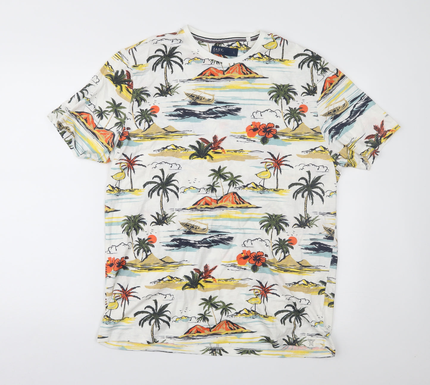 Easy Mens White Geometric   T-Shirt Size L