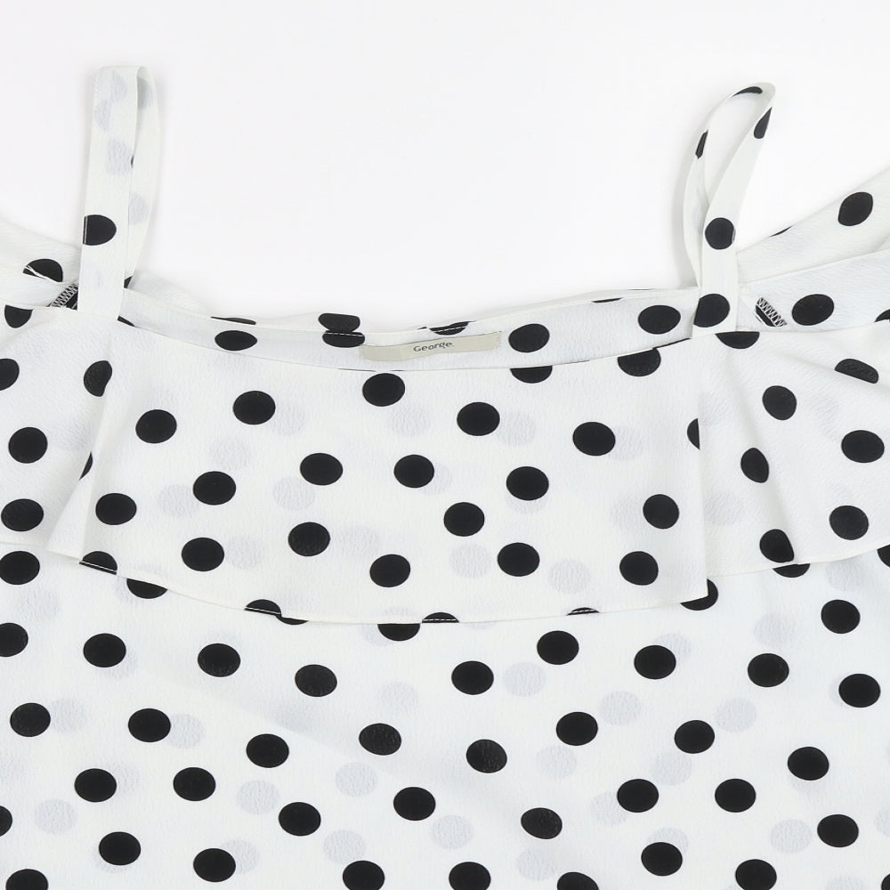 George Womens White Polka Dot  Basic Blouse Size 16