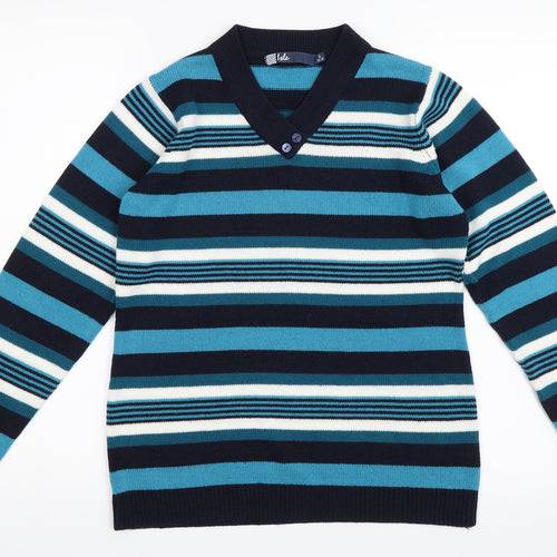 Isle Womens Blue Striped  Pullover Jumper Size 10
