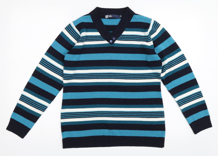 Isle Womens Blue Striped  Pullover Jumper Size 10
