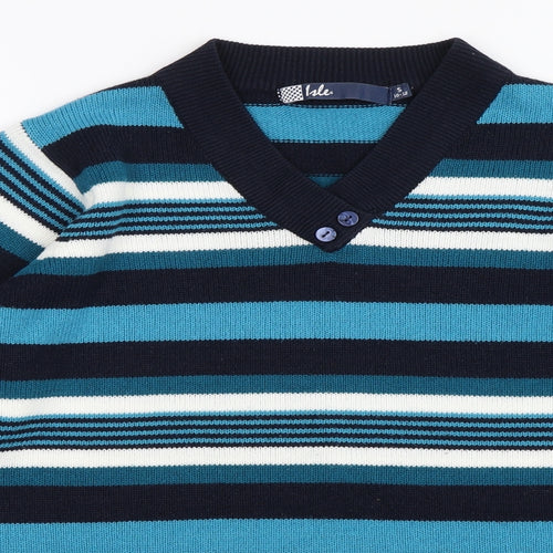 Isle Womens Blue Striped  Pullover Jumper Size 10