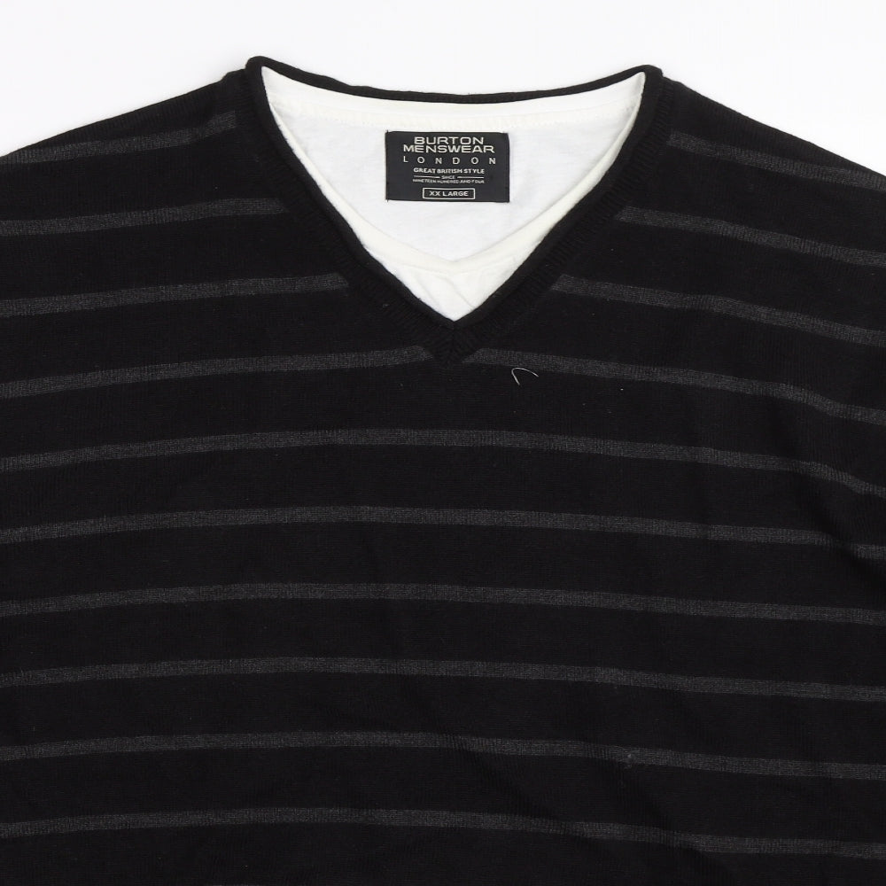 Burton Mens Black Striped  Pullover Jumper Size 2XL