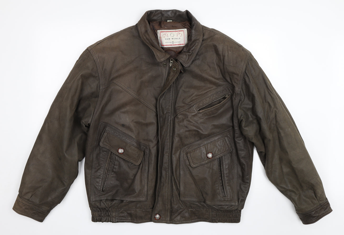 New World Mens Brown   Biker Coat Size L