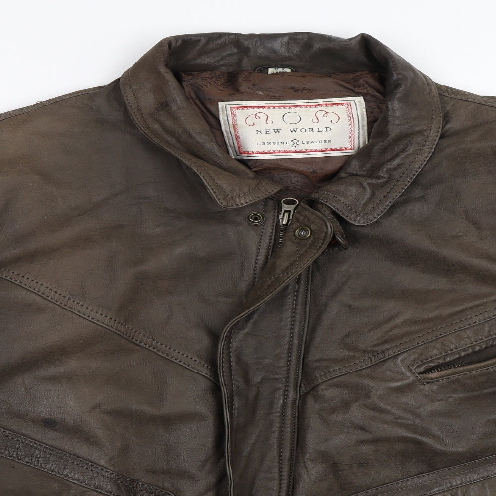 New World Mens Brown   Biker Coat Size L
