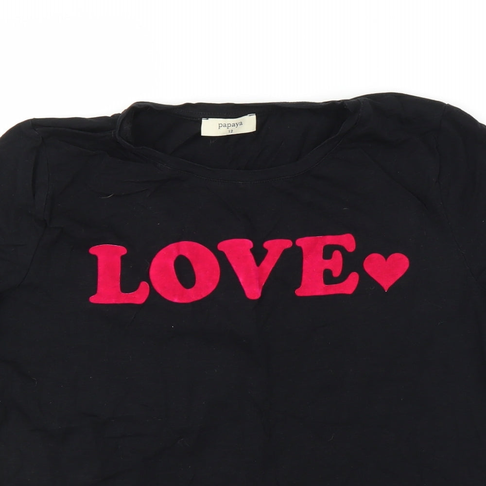 Papaya Womens Black   Basic T-Shirt Size 12