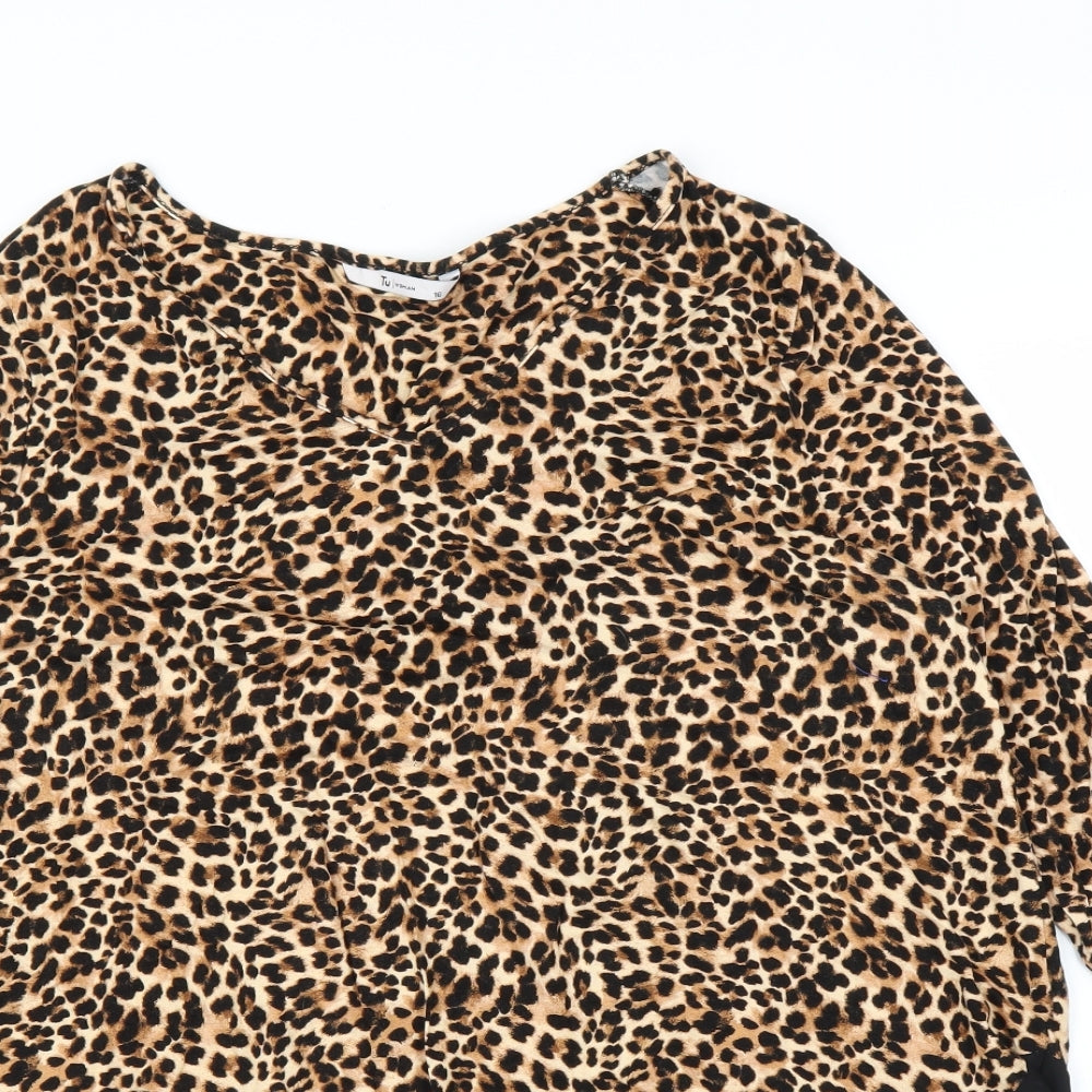 TU Womens Beige Animal Print  Tunic Blouse Size 16
