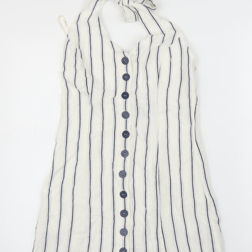 FOREVER 21 Womens White Striped  A-Line  Size S