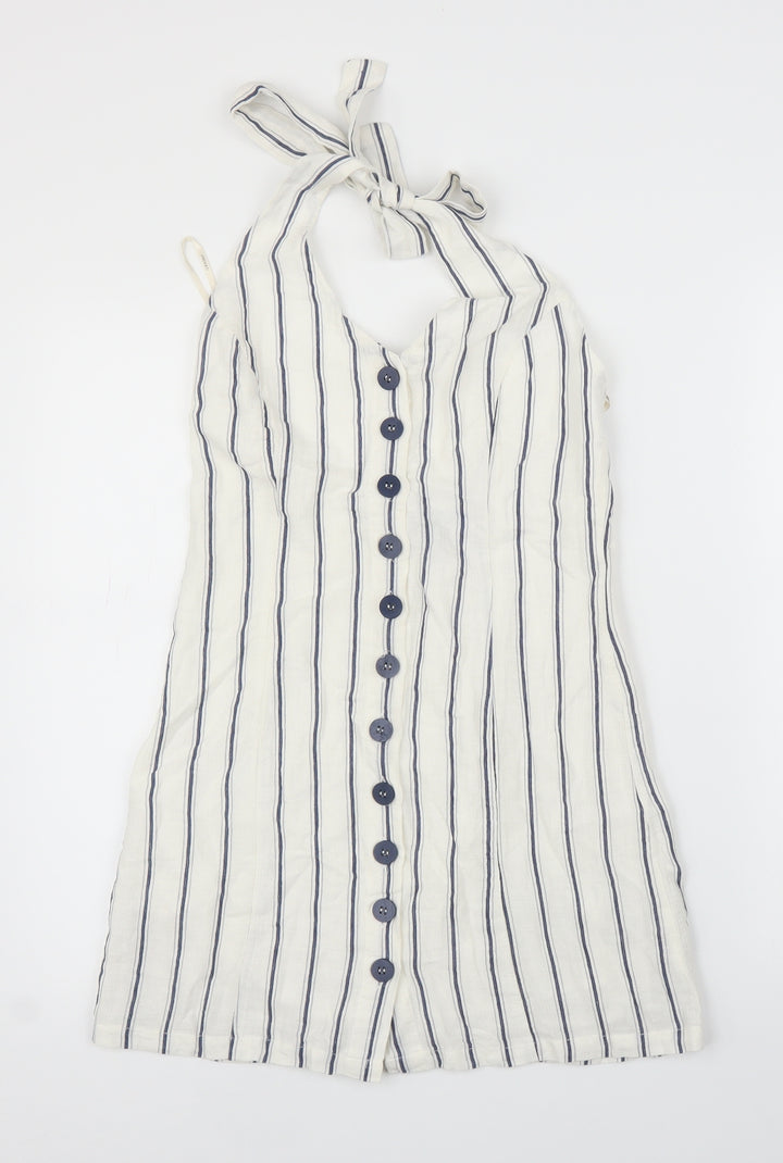FOREVER 21 Womens White Striped  A-Line  Size S