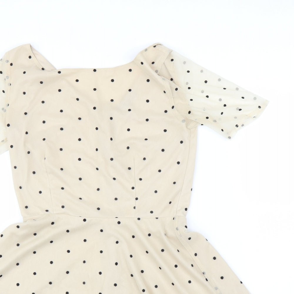 TFNC Womens Beige Polka Dot  A-Line  Size S