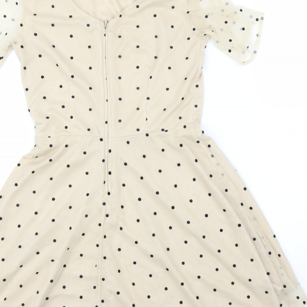 TFNC Womens Beige Polka Dot  A-Line  Size S