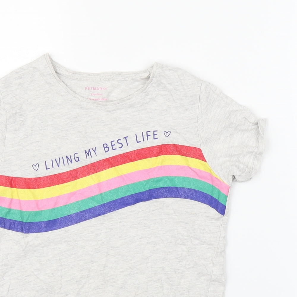 Primark Girls Grey   Basic T-Shirt Size 9-10 Years  - Rainbow