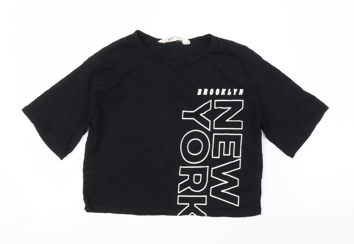 H&M Girls Black Cropped T-Shirt Size 9 Years