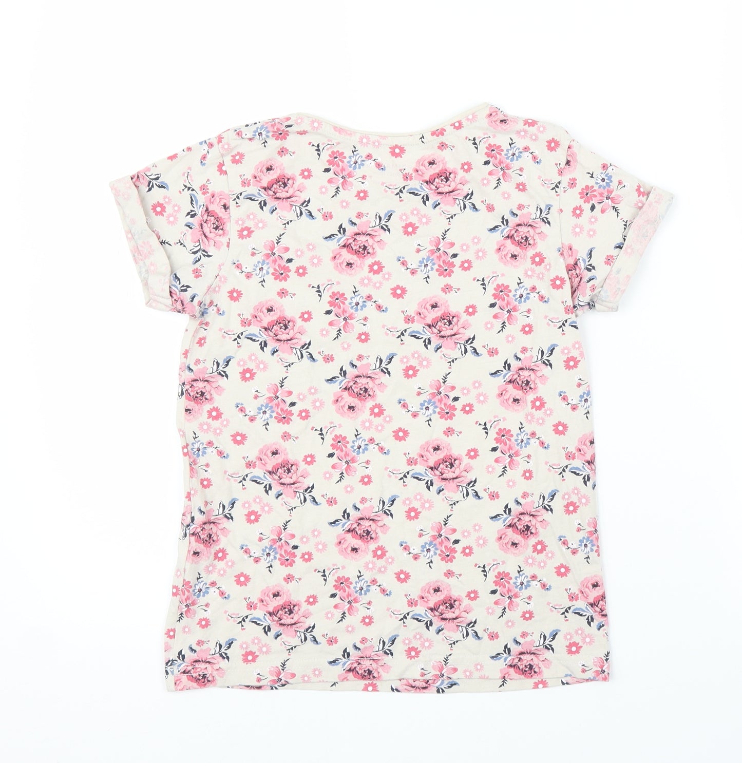 Primark Girls Beige Floral  Basic T-Shirt Size 9-10 Years