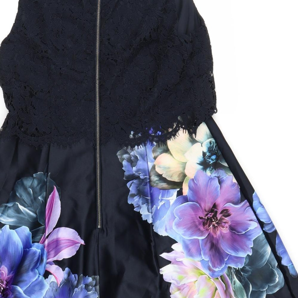 Oasis Womens Blue Floral  A-Line  Size 16