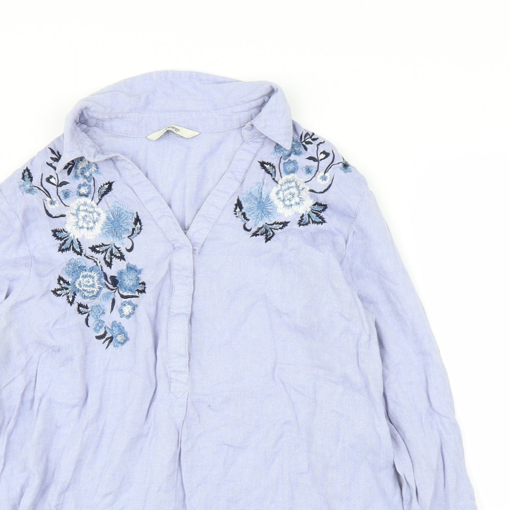 George Womens Blue Floral  Tunic Blouse Size 12