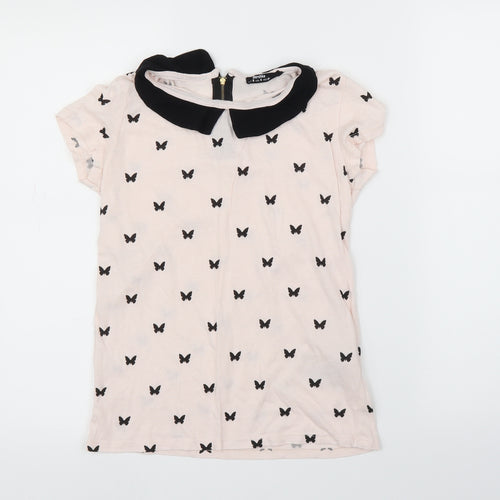 Bershka Womens Pink Animal Print  Basic T-Shirt Size S  - Butterflies