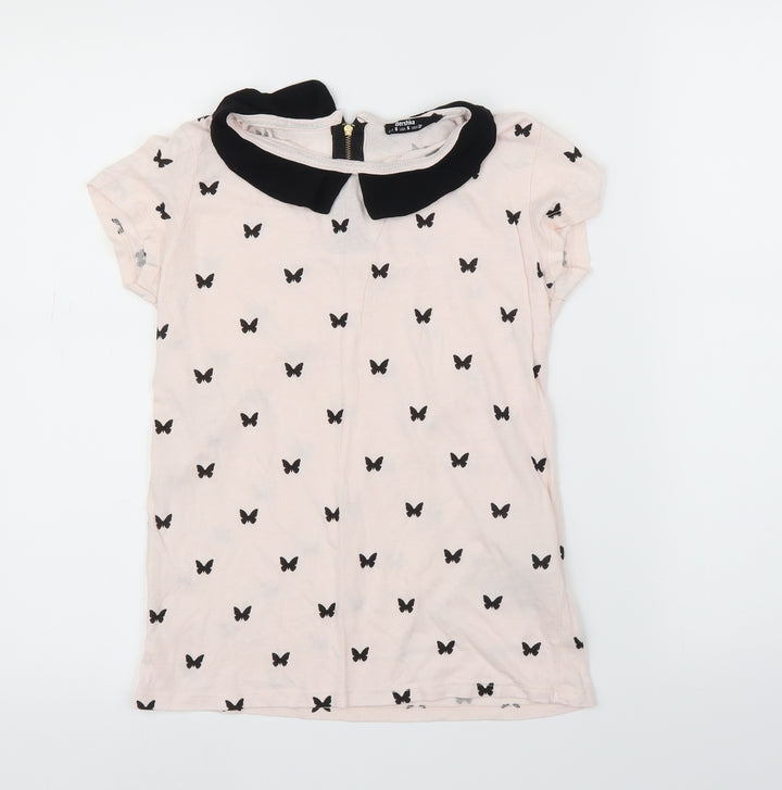 Bershka Womens Pink Animal Print Basic T-Shirt Size S - Butterflies