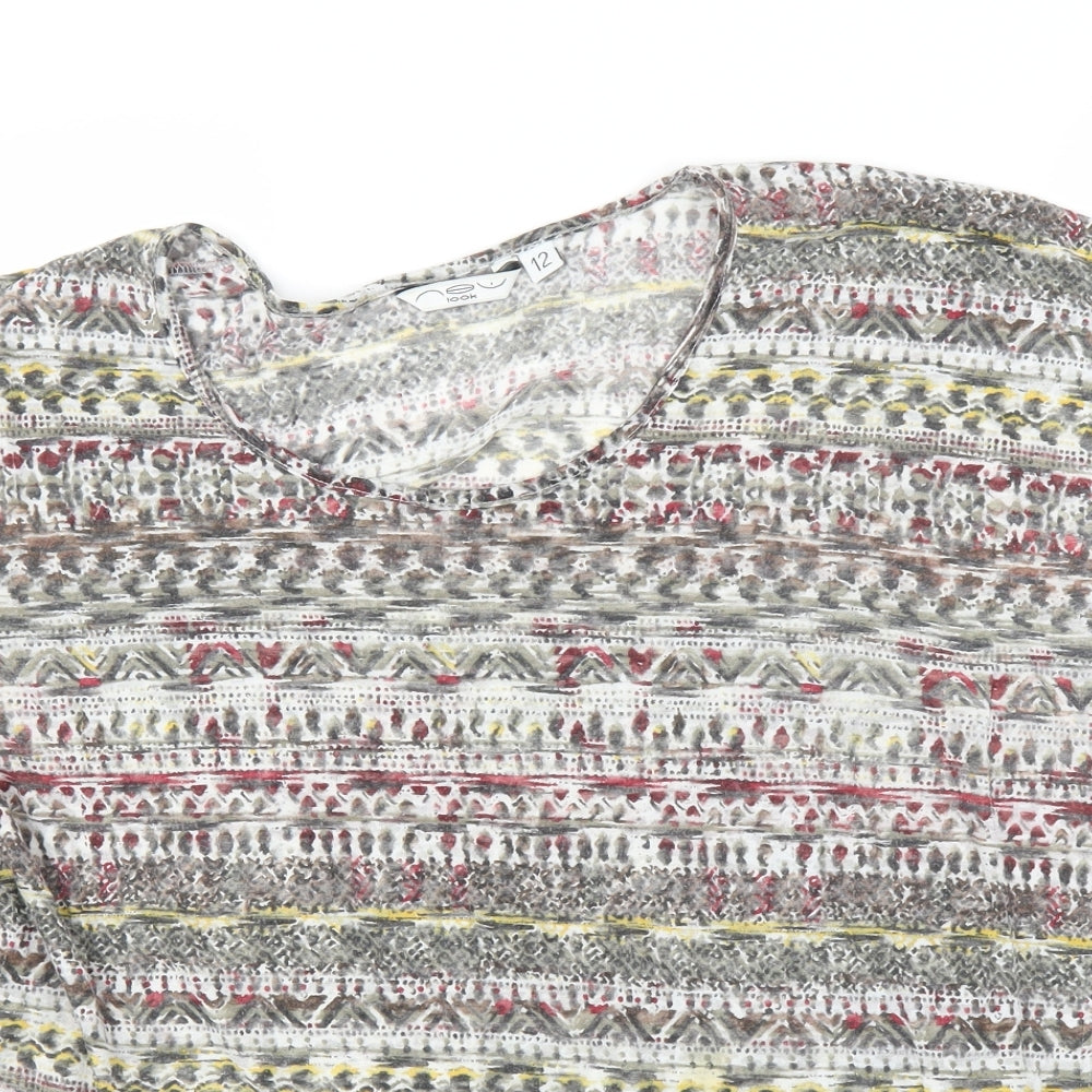 New Look Womens Grey Geometric  Basic Blouse Size 12