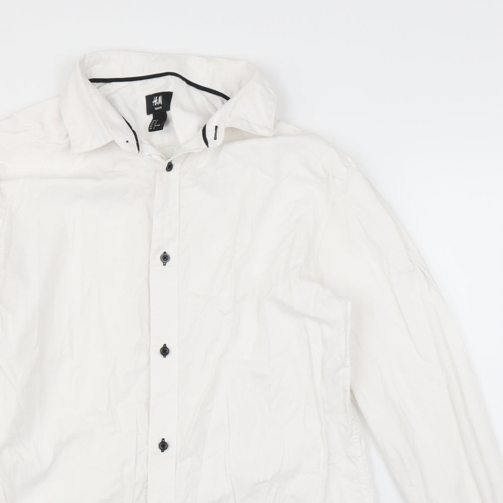 H&M Mens White    Button-Up Size M
