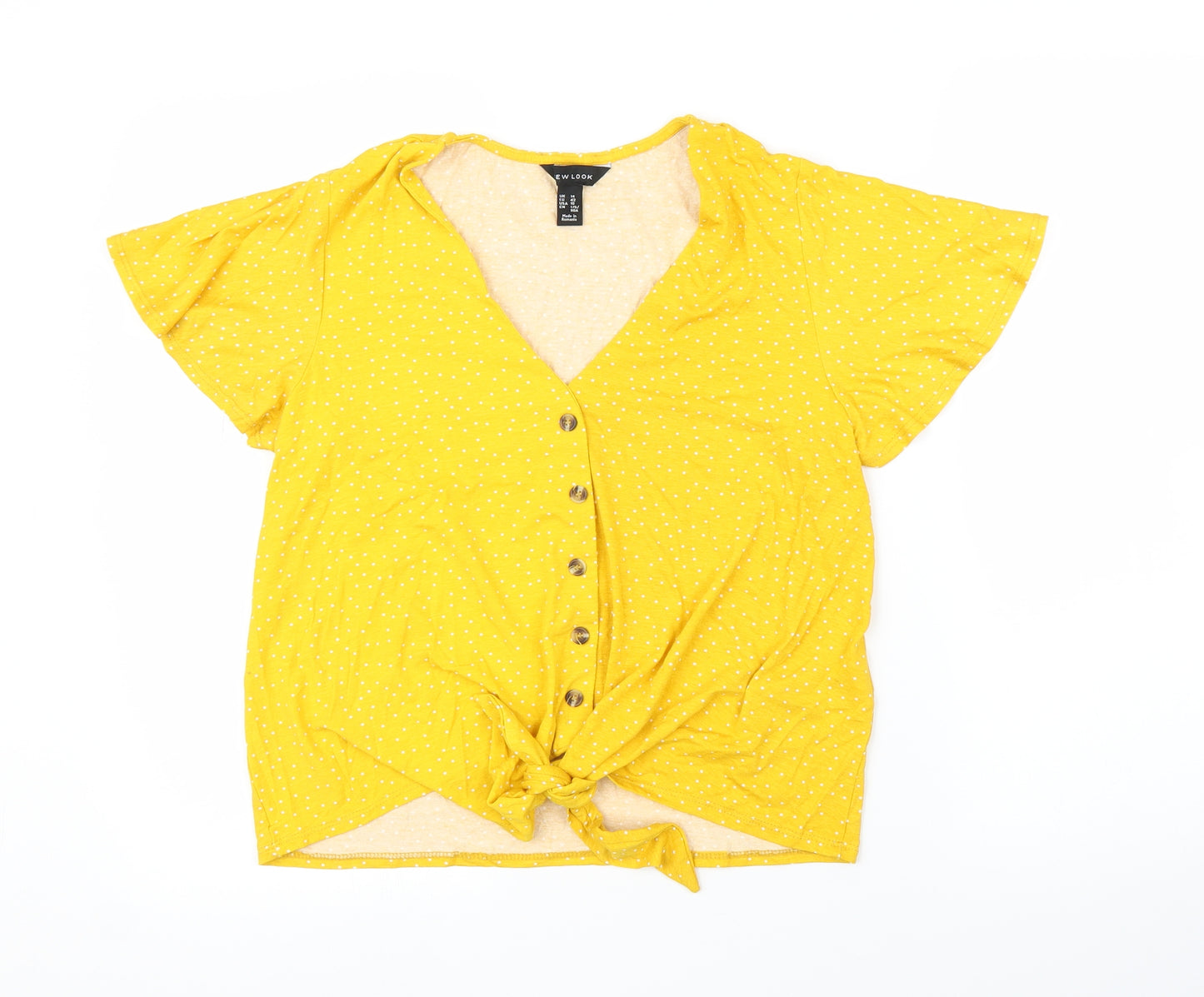 New Look Womens Yellow Polka Dot  Basic Blouse Size 14