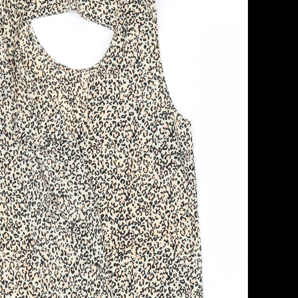 Oasis Womens Beige Animal Print  Basic Blouse Size 12