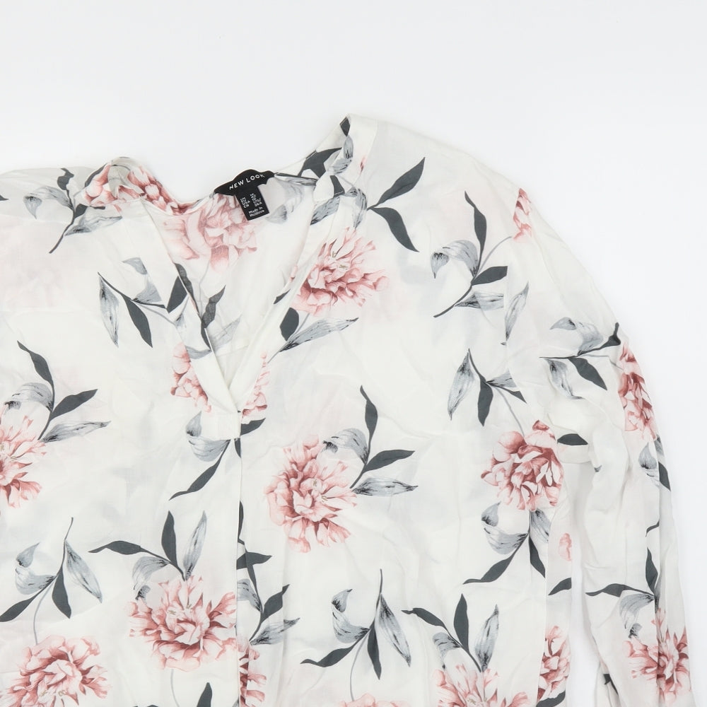 New Look Womens White Floral  Basic Blouse Size 14